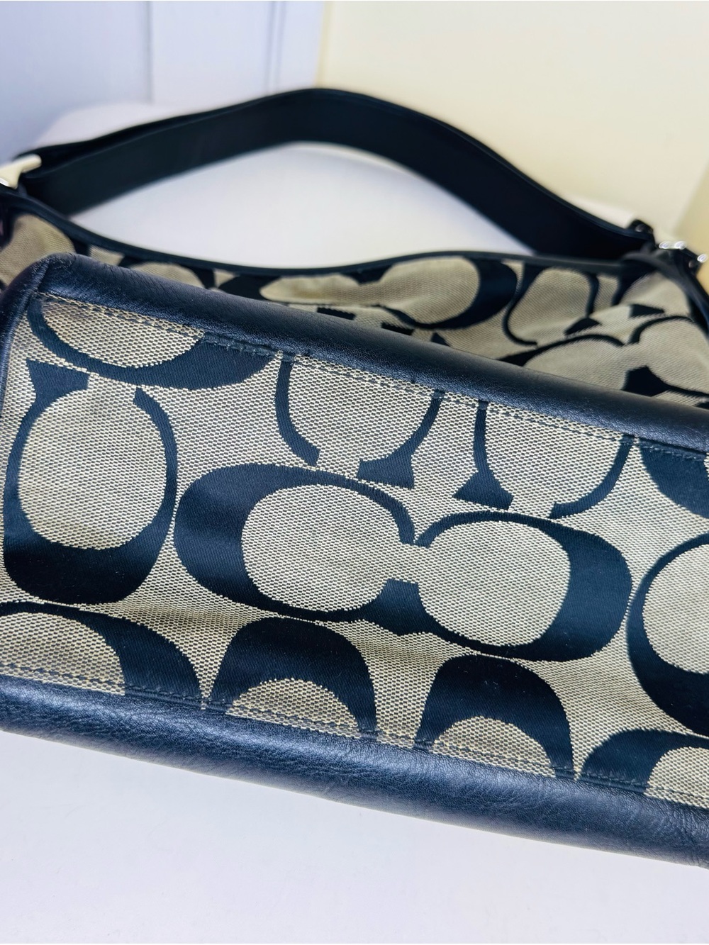 Coach Black and Beige Signature Canvas Shoulder Bag with Tassel - Picture 8 of 13